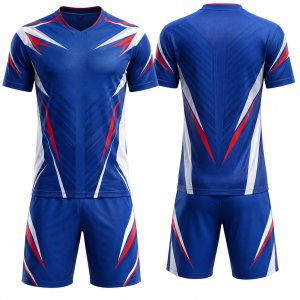 Blue, Red and White Geometric Soccer Uniform