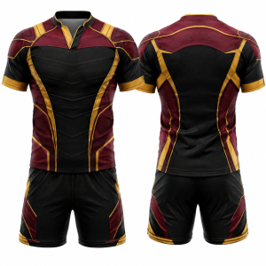 Maroon, Black and Gold Rugby Uniform