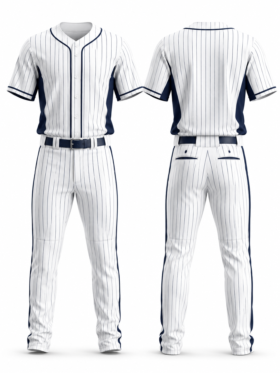 White and Navy Pinstripe Baseball Uniform