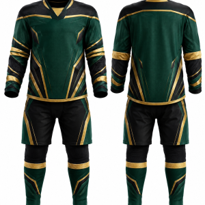 Emerald, Black and Gold Ice Hockey Uniform
