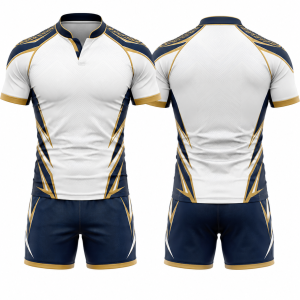 White, Navy and Gold Rugby Uniform