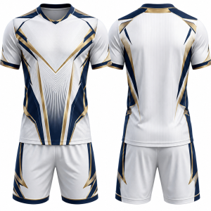 White, Navy and Gold Soccer Uniform