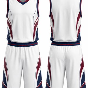 White, Maroon and Navy Basketball Uniform