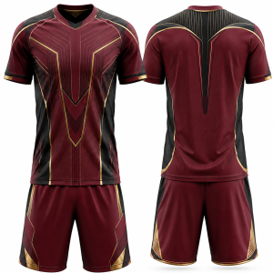 Maroon and Gold Geometric Soccer Uniform