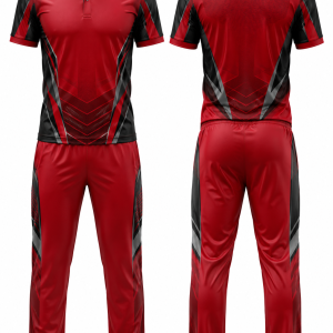 Red and Black Geometric Polo Uniform Set