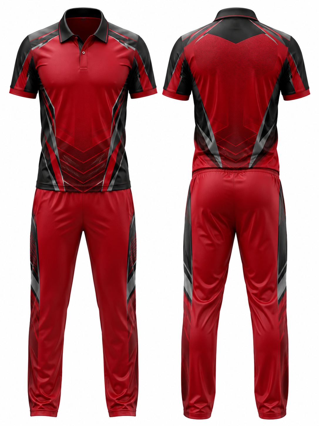 Red and Black Geometric Polo Uniform Set